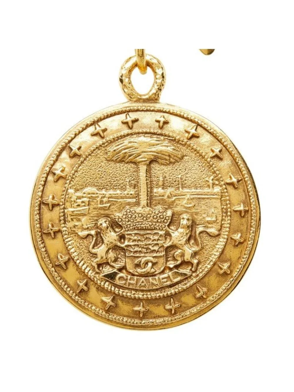 Chanel CC Logo Round Necklace Gold Plated